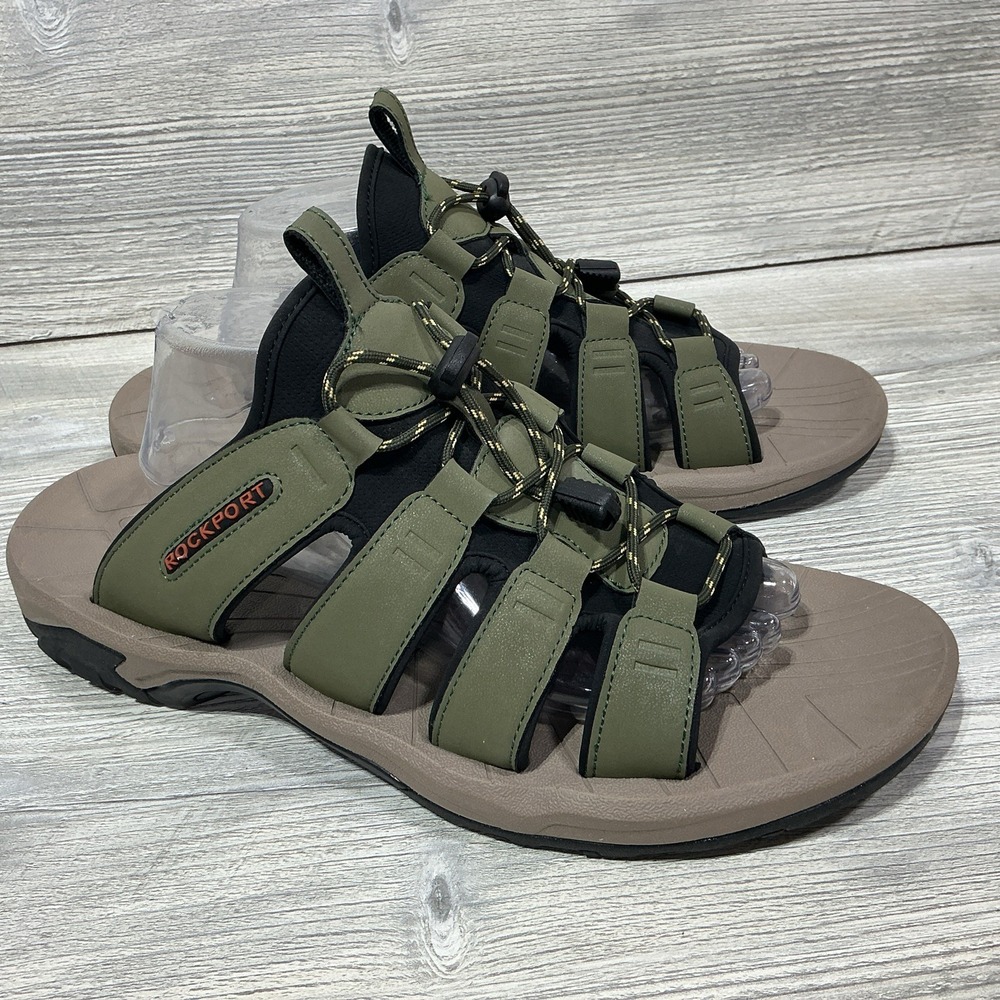 Mens Rockport Green Byron Bungee Outdoor Slide Sandals Shoes Adjustable Size 12M